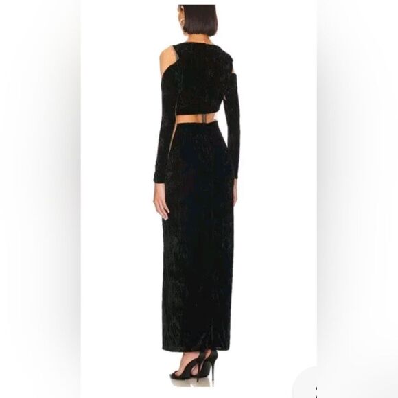NBD Fareena Long Sleeve Mesh Sheer Formal Black Velvet Maxi Dress Sz XS NWT $238 - Picture 3 of 5